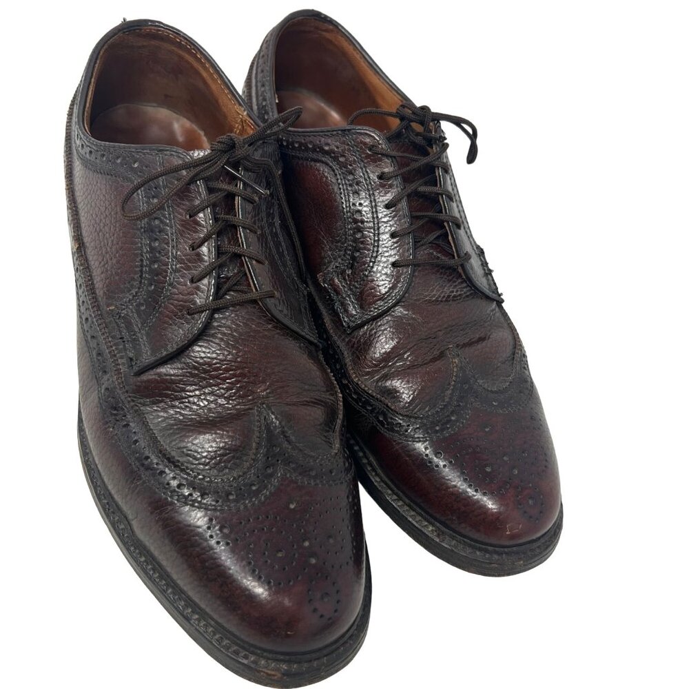 Florsheim Vintage Wingtip Dark Burgundy Brown Leather Longwing V Cleat Size 10D